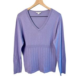Pendleton Knit V-Neck Textured Knit Sweater | Lavender | Size LP